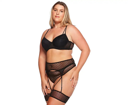 Women'S plus Size 4-Piece Lace Suspender Set - Black